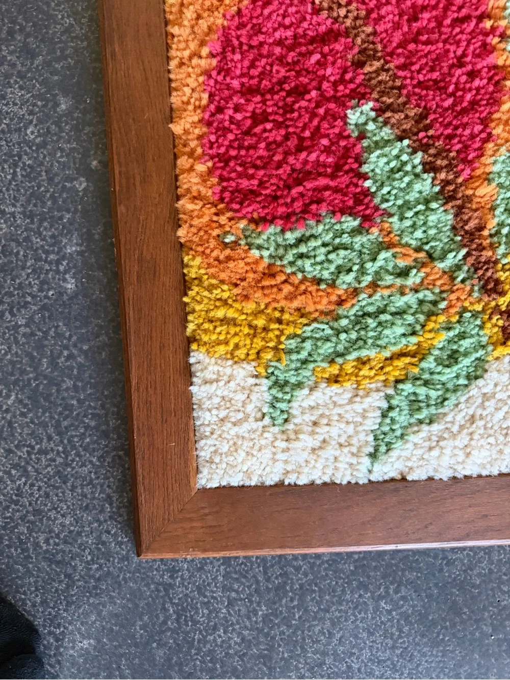 Vintage Yarn Latch Hook Wall Hanging Decor MCM Retro 1970's Boho Vibe Kitschy